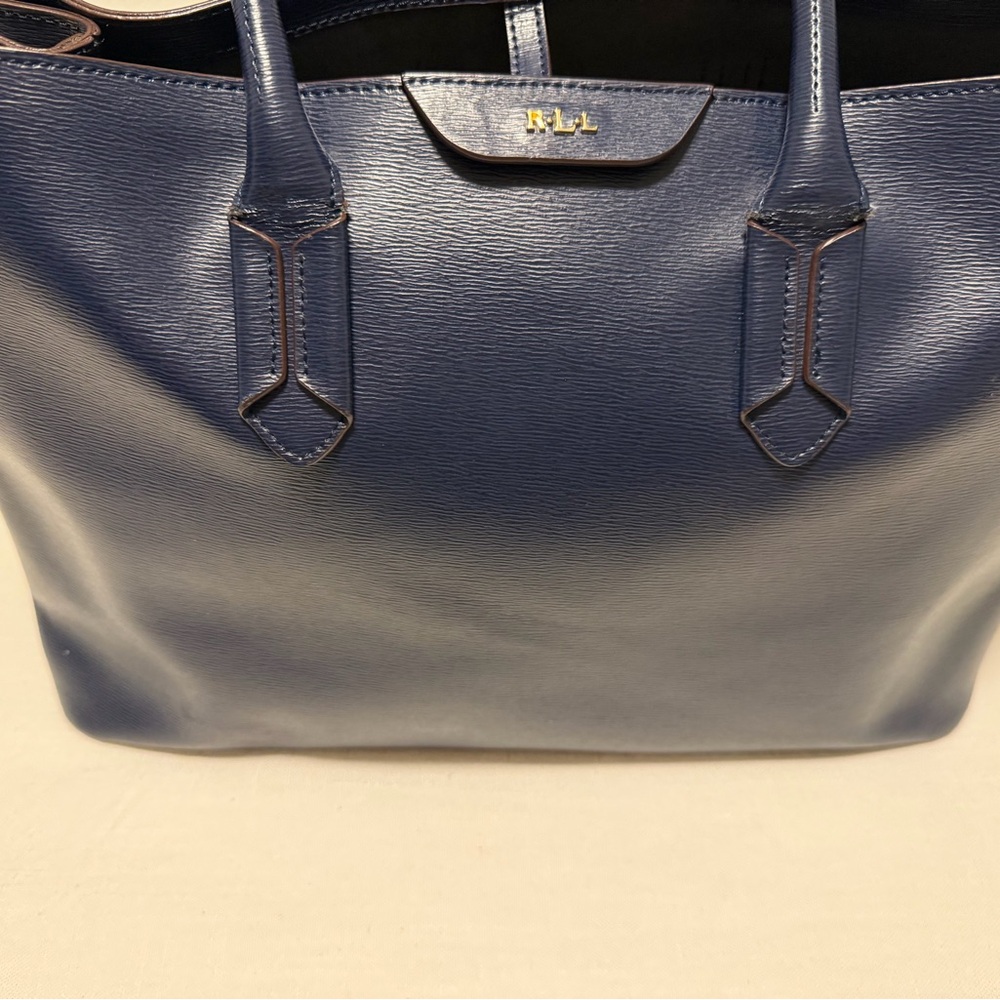 Ralph Lauren Navy Leather Tote Bag - Elegant Everyday Carry